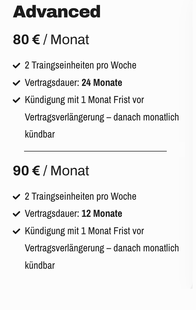 Training preis advanced