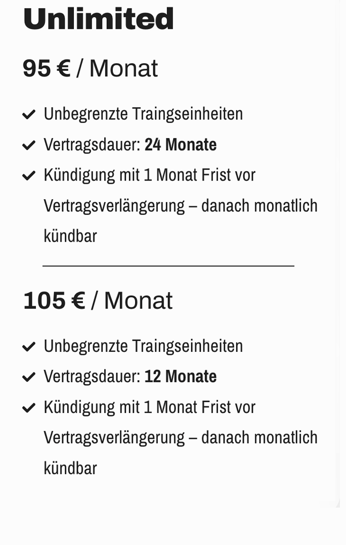 Training preis unlimited