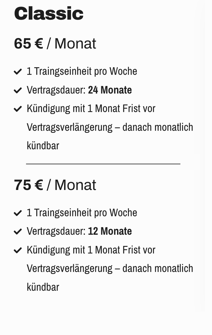 Training preise classic
